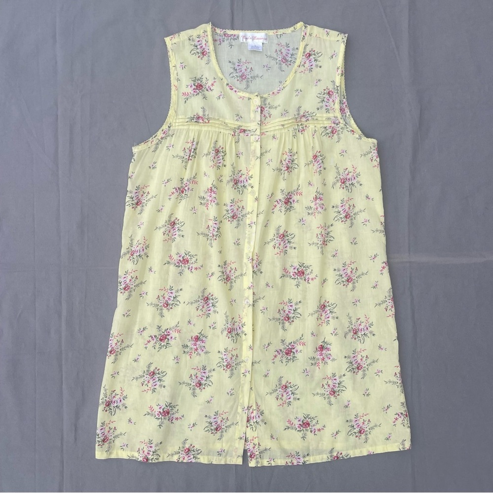 Vintage Eves Essence Nightgown Sz L Yellow Floral lightweight Cottage Core GUC